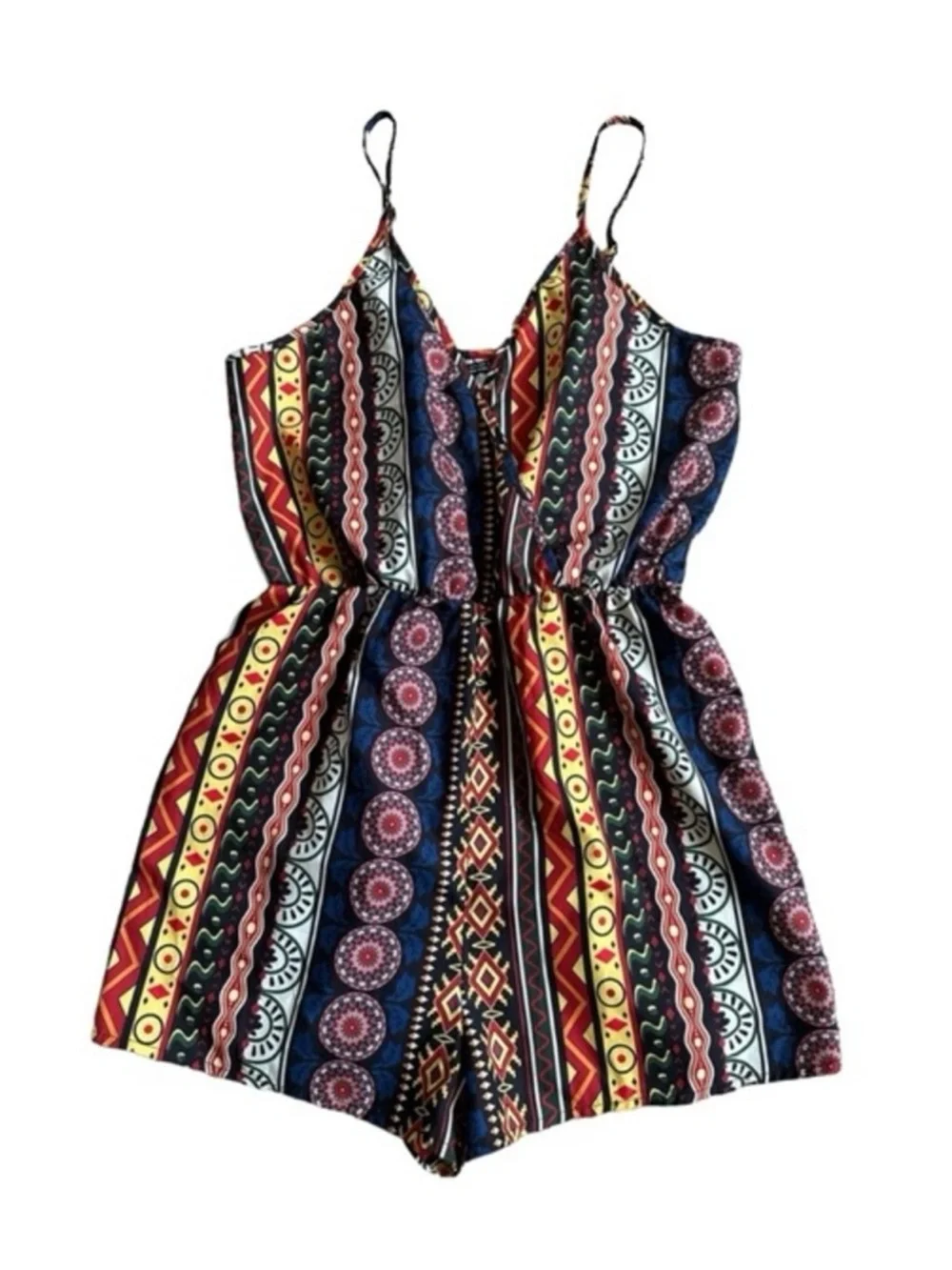 Boho Summer Multi Colored Spaghetti Strap Colorful Romper Size Medium
